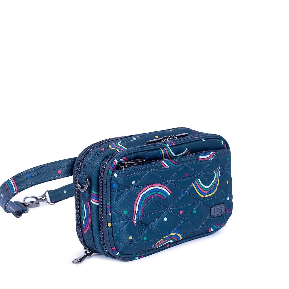 Lug Navy Quilted Crossbody Bag with Rainbow Accents 9’’wide 5’ high